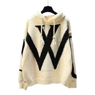 Πλεκτό μακρυμάνικο πουλόβερ με κουκούλα μόδας ζακάρ